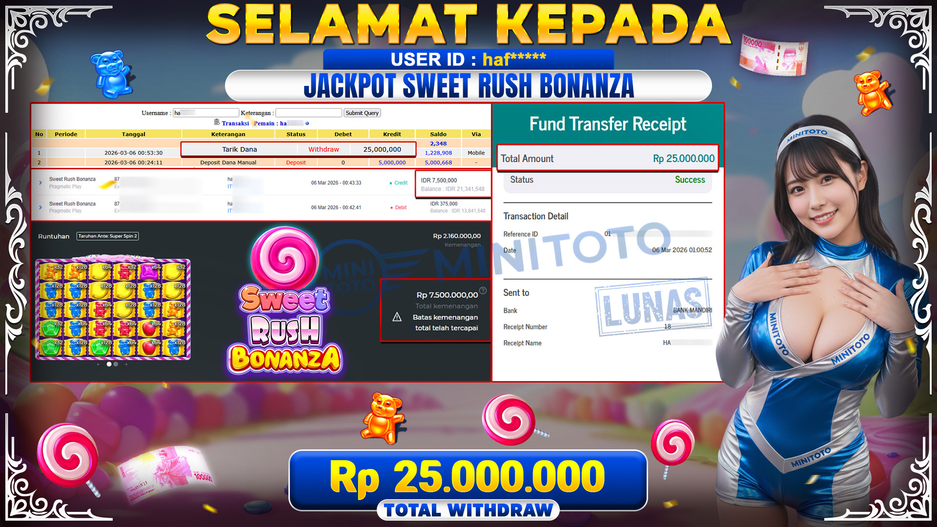 BUKTI JACKPOT SWEET RUSH BONANZA