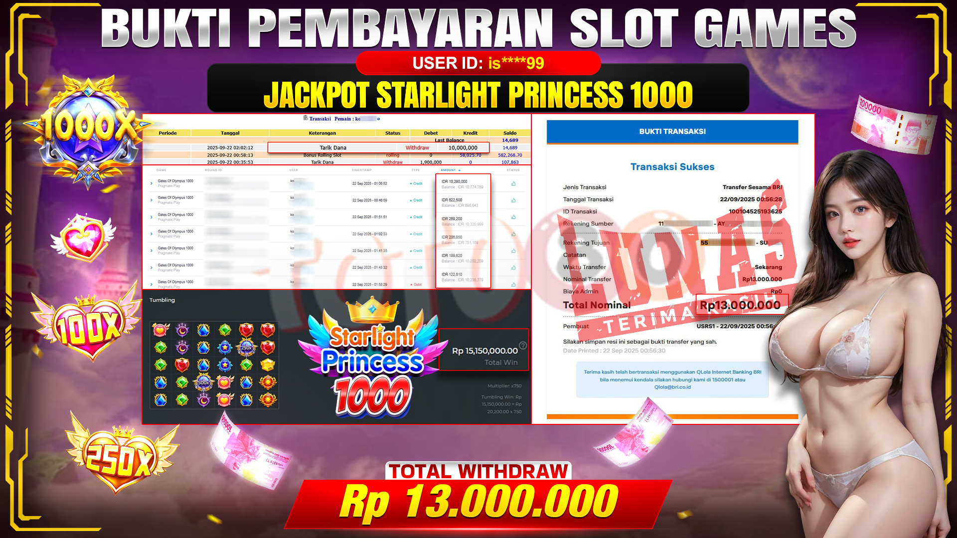 🎉 TOTO80 – JACKPOT SLOT STARLIGHT PRINCESS 1000 RP.13,000,000,- TELAH DIBAYARKAN! 🎉