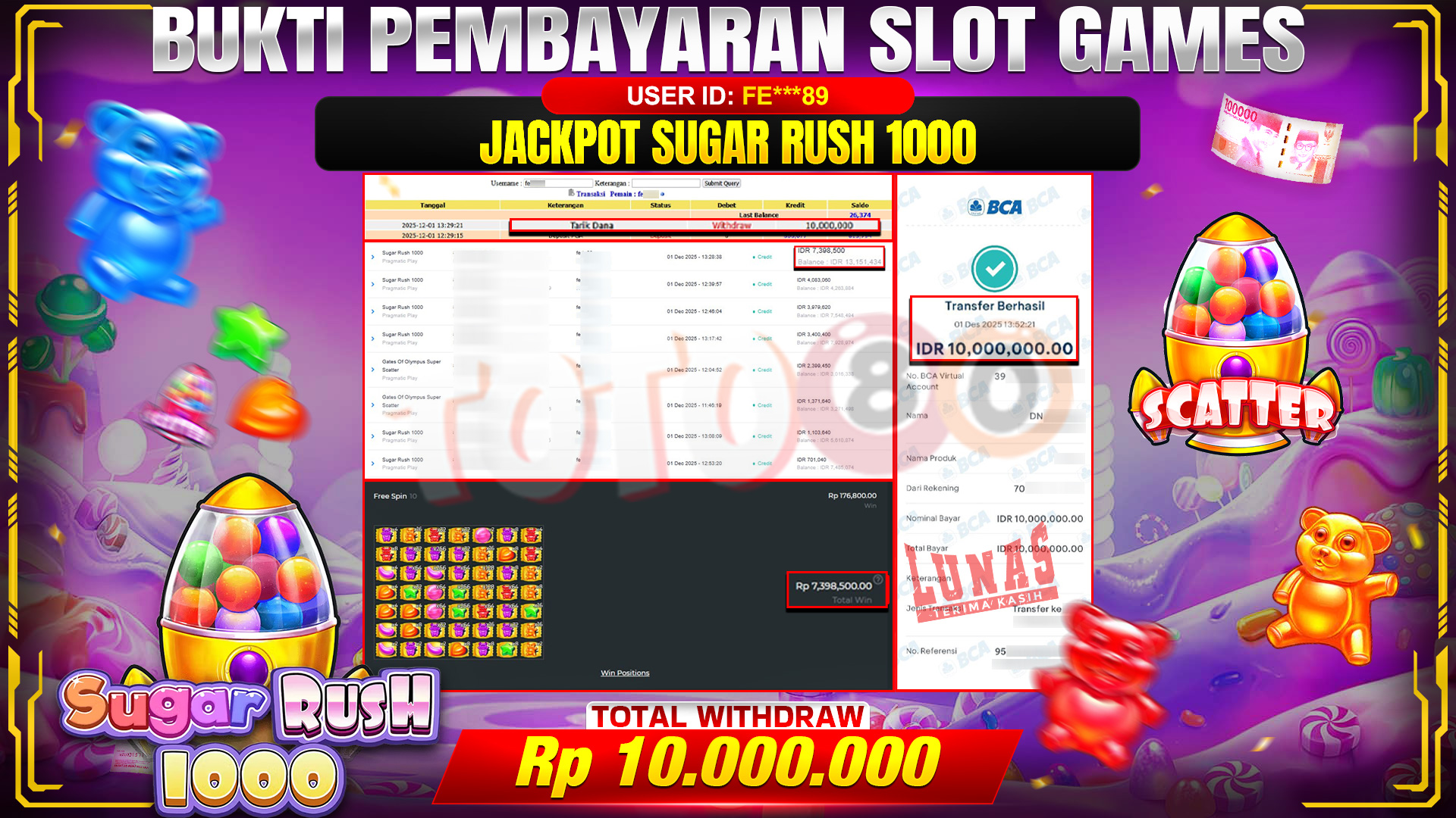 🎉 TOTO80 – JACKPOT SLOT SUGAR RUSH 1000 RP. 10,000,000,- TELAH DIBAYARKAN! 🎉