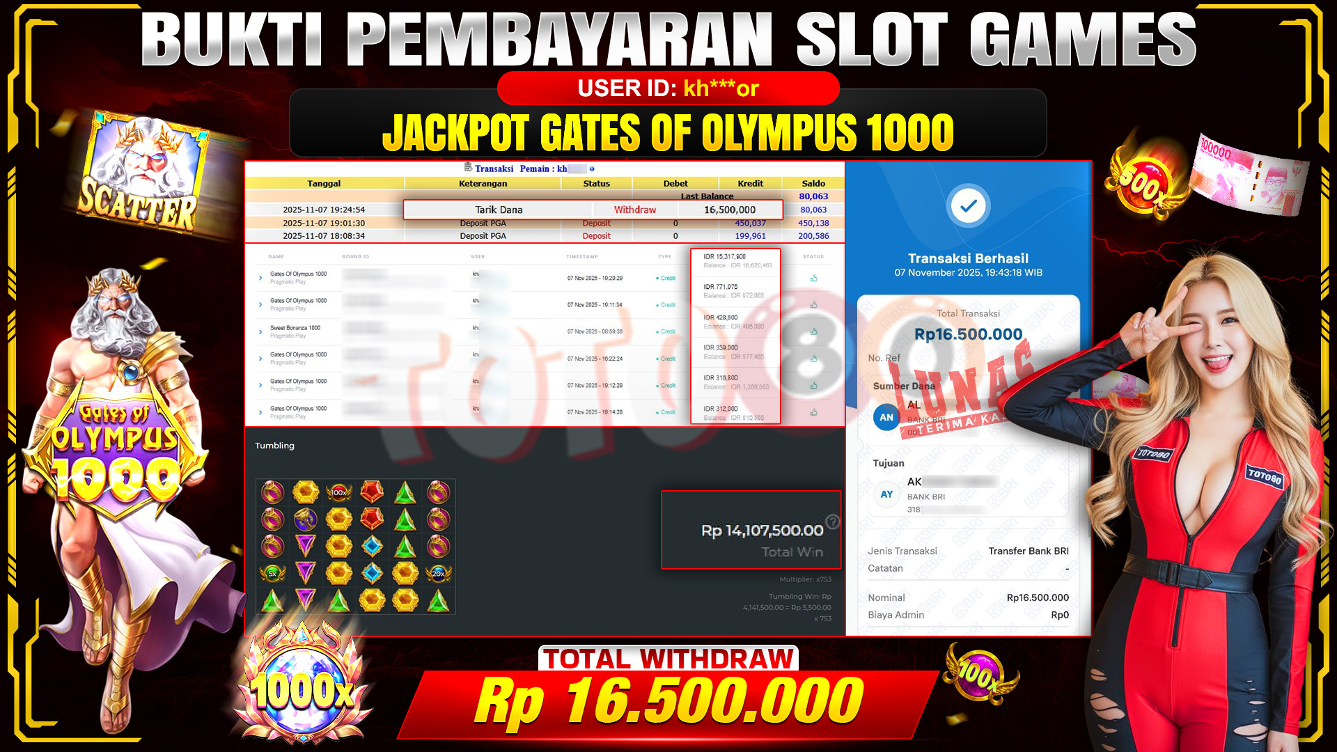 🎉 TOTO80 – JACKPOT SLOT GATES OF OLYMPUS 1000 RP.16,500,000,- TELAH DIBAYARKAN! 🎉