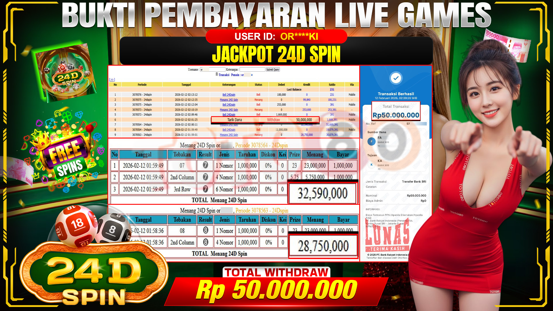 🎉 TOTO80 – JACKPOT 24D SPIN RP.50,000,000,- TELAH DIBAYARKAN! 🎉