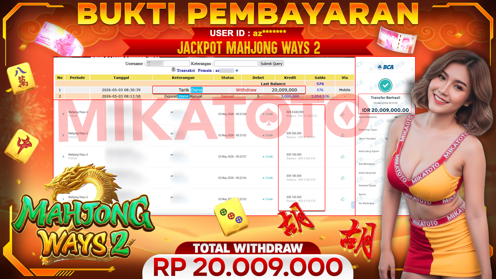 🏆 SELAMAT KEPADA PEMENANG JACKPOT DI Mahjong Ways 2 - PGSoft 20,009,000🏆