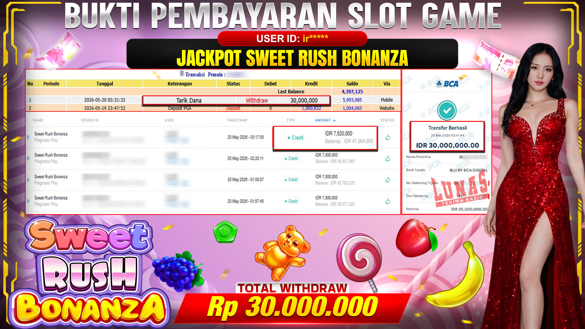 💰🎉 TOTO80 – JACKPOT SLOT SWEET RUSH BONANZA  RP. 30,000,000,-  TELAH DIBAYARKAN!💰🎉
