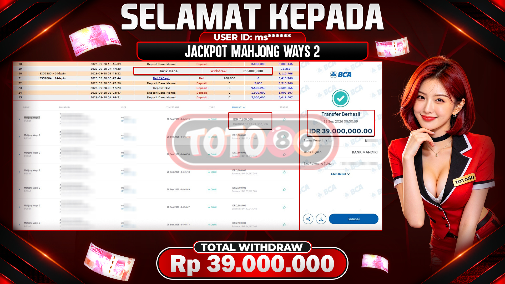 💰🎉 TOTO80 – JACKPOT SLOT MAHJONG  WAYS 2 RP. 39,000,000,-  TELAH DIBAYARKAN!💰🎉