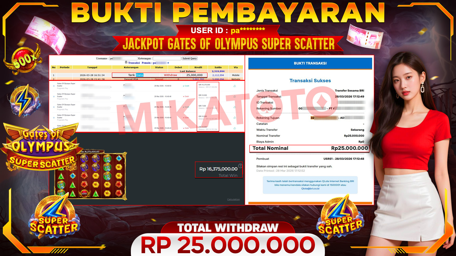 🏆 SELAMAT KEPADA PEMENANG JACKPOT DI Gates Of Olympus Super Scatter - Pragmatic Play 25,000,000🏆