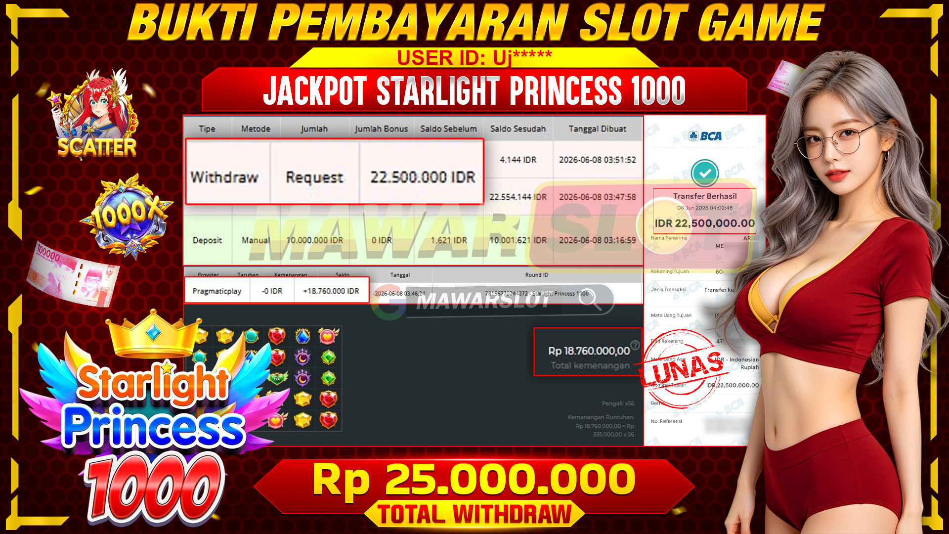 Putri Cahaya Pembawa Jackpot Besar di Starlight Princess 1000