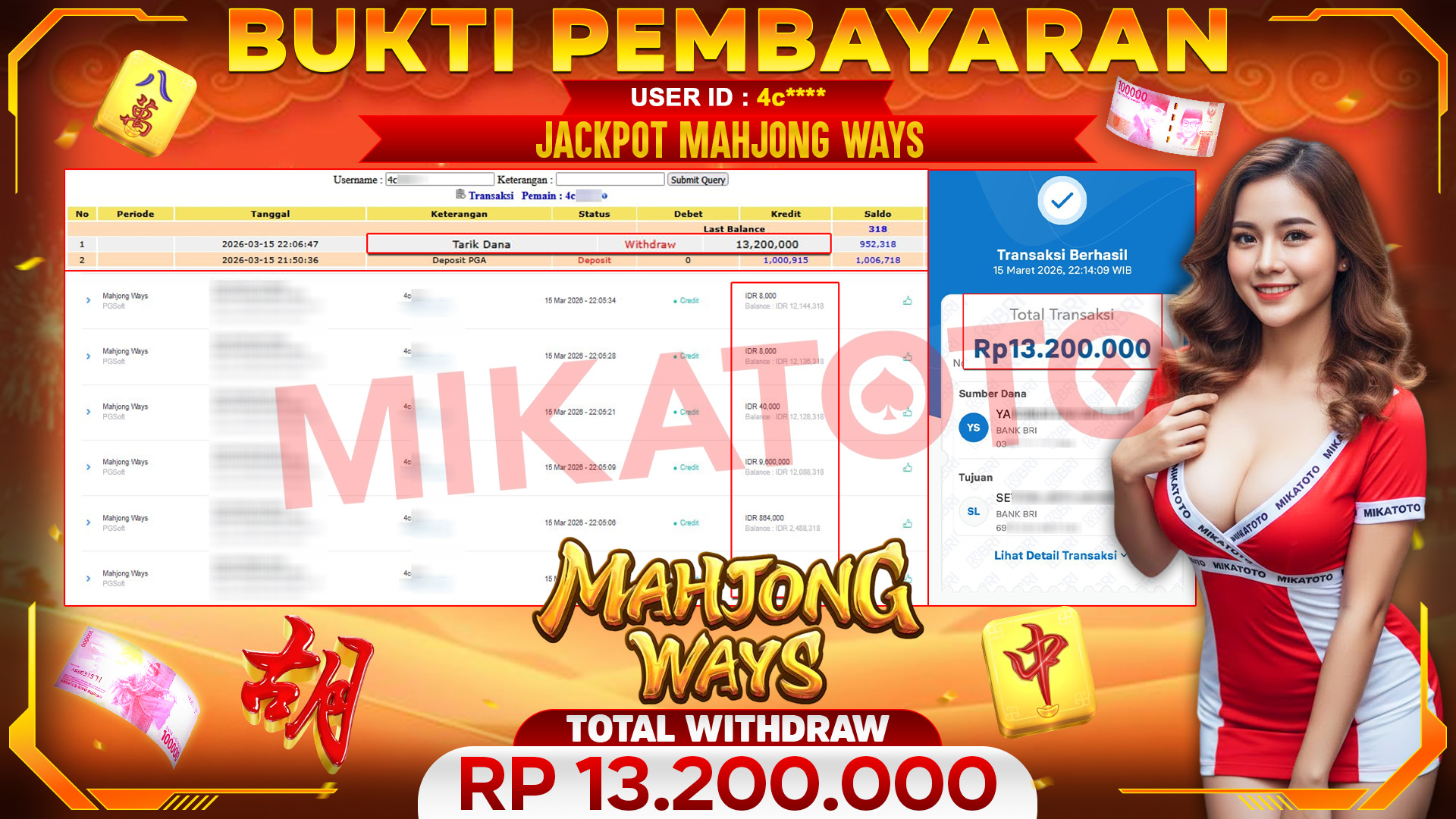 🏆 SELAMAT KEPADA PEMENANG JACKPOT DI Mahjong Ways  - PGSoft 13,200.000🏆