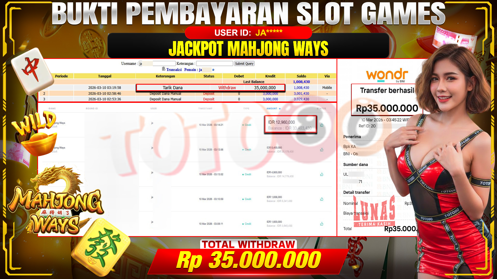 🎉 TOTO80 – JACKPOT SLOT MAHJONG WAYS  RP. 35,000,000,- TELAH DIBAYARKAN! 🎉