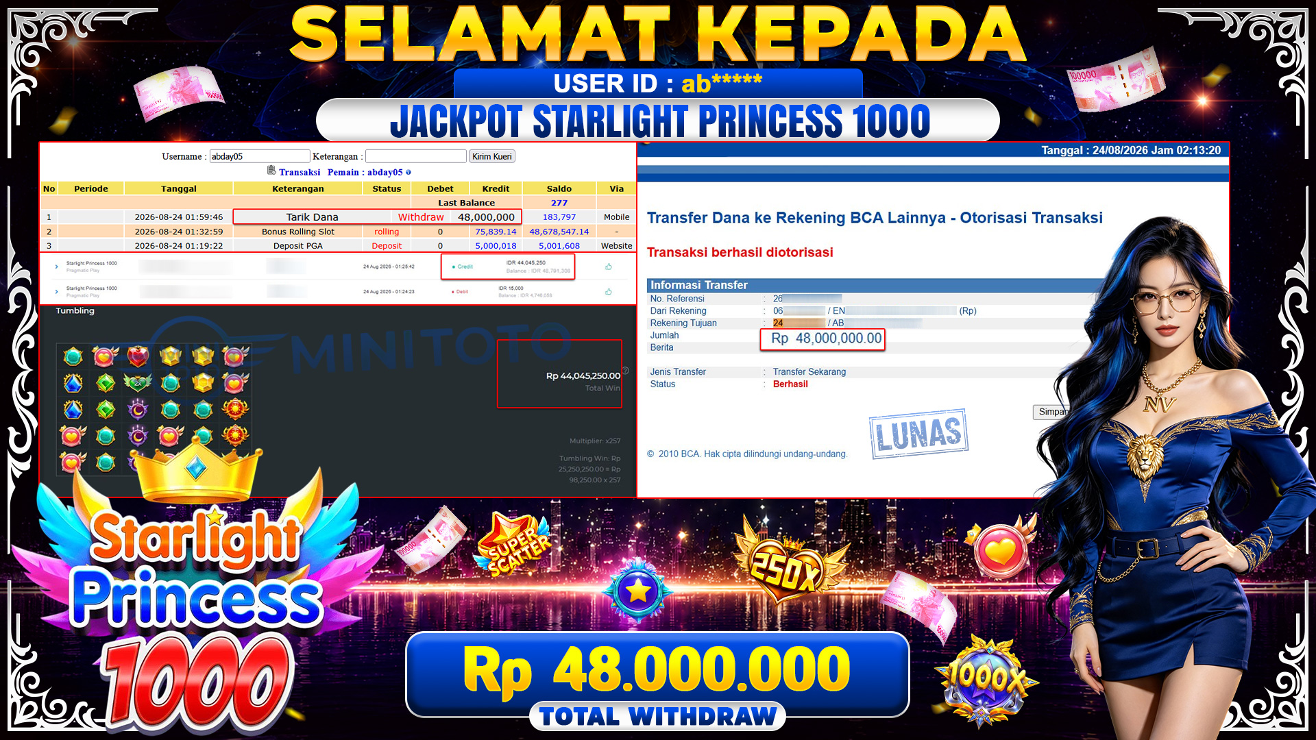 BUKTI JACKPOT STARLIGHT PRINCESS 1000 - PRAGMATIC PLAY 