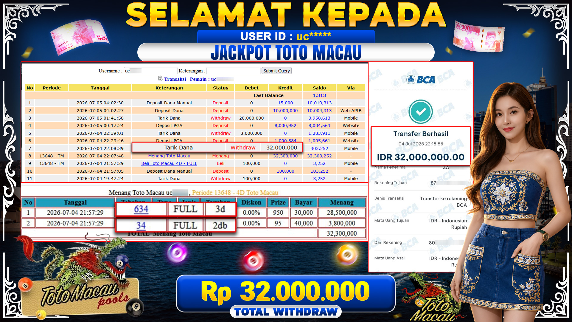 BUKTI JACKPOT Menang Toto Macau - TOGEL