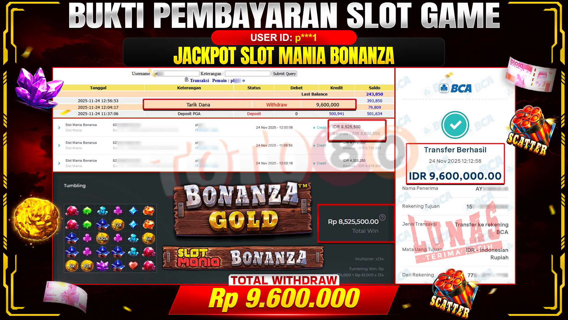 🎉 TOTO80 – JACKPOT SLOT MANIA BONANZA RP.9,600,000,- TELAH DIBAYARKAN! 🎉