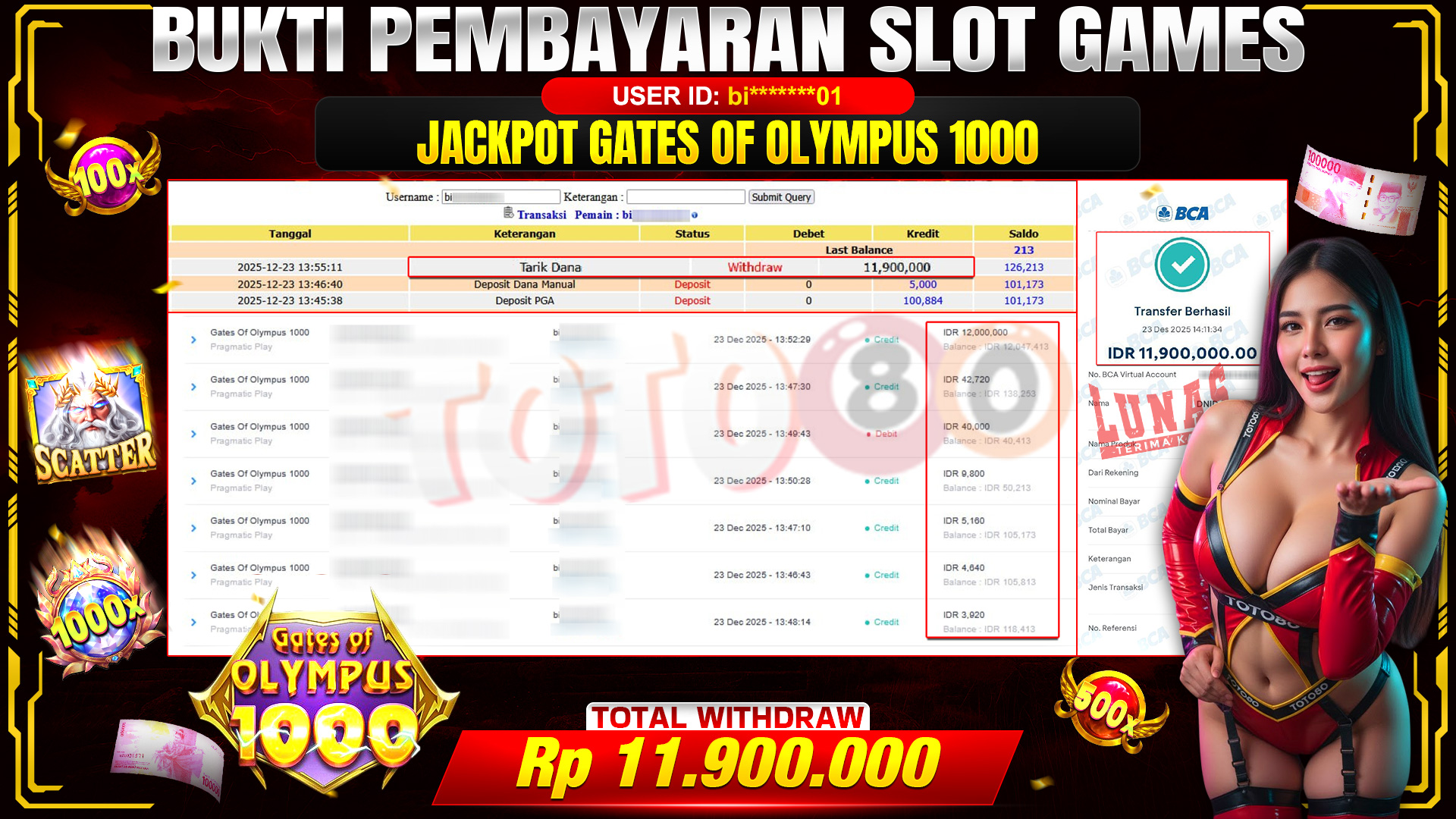 🎉 TOTO80 – JACKPOT SLOT GATES OF OLYMPUS 1000 RP. 11,900,000,- TELAH DIBAYARKAN! 🎉