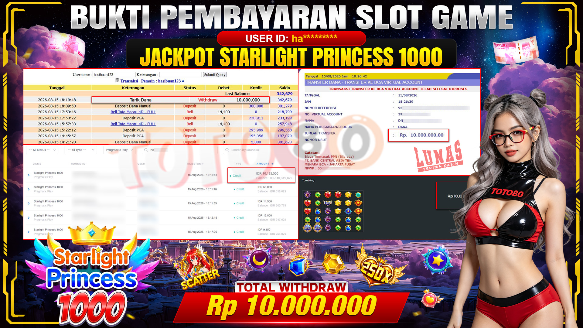 💰🎉 TOTO80 – JACKPOT SLOT STARLIGHT PRINCES 1000 RP. 10,000,000,-  TELAH DIBAYARKAN! 💰🎉