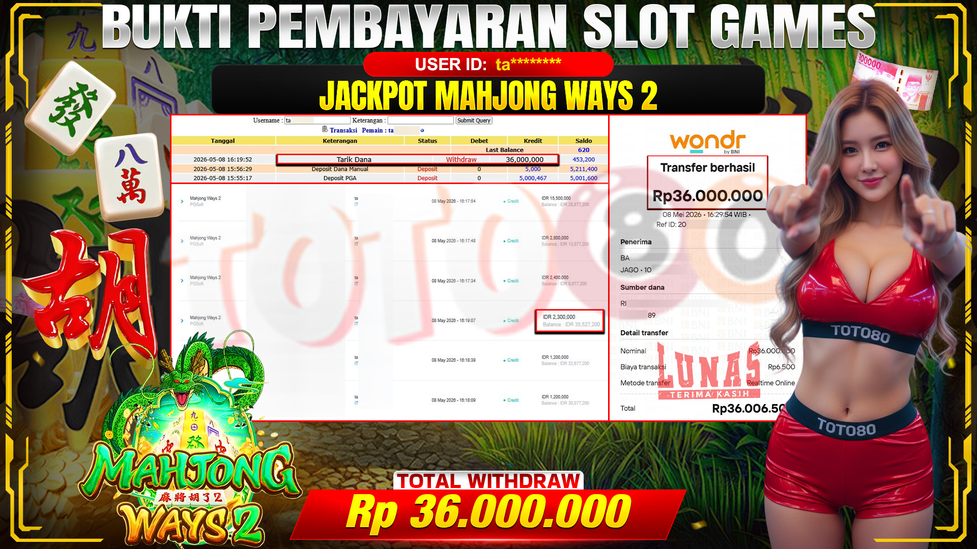 💰🎉 TOTO80 – JACKPOT SLOT MAHJONG WAYS 2 RP. 36,000,000,- TELAH DIBAYARKAN!💰🎉