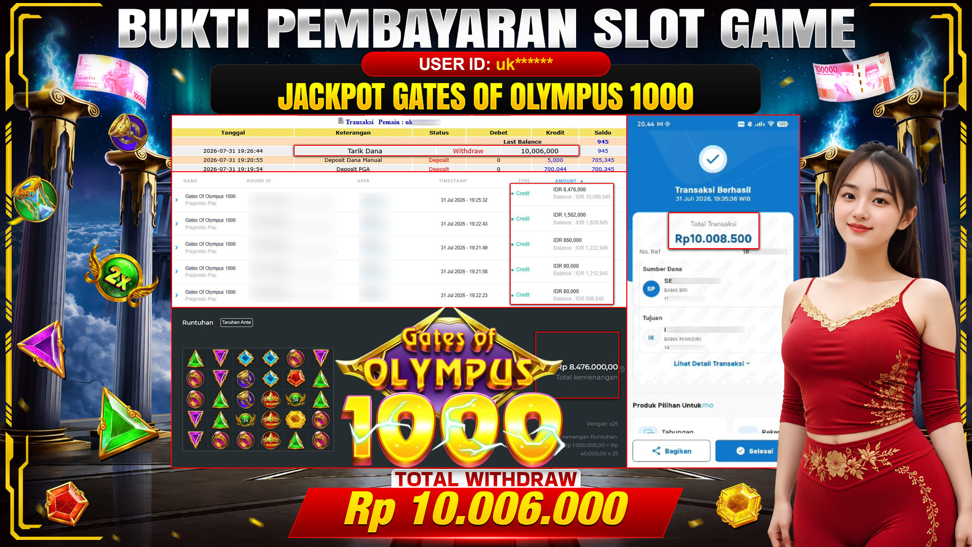💰🎉 TOTO80 – JACKPOT SLOT GATES OF OLYMPUS 1000  RP. 10,006,000,- TELAH DIBAYARKAN!💰🎉