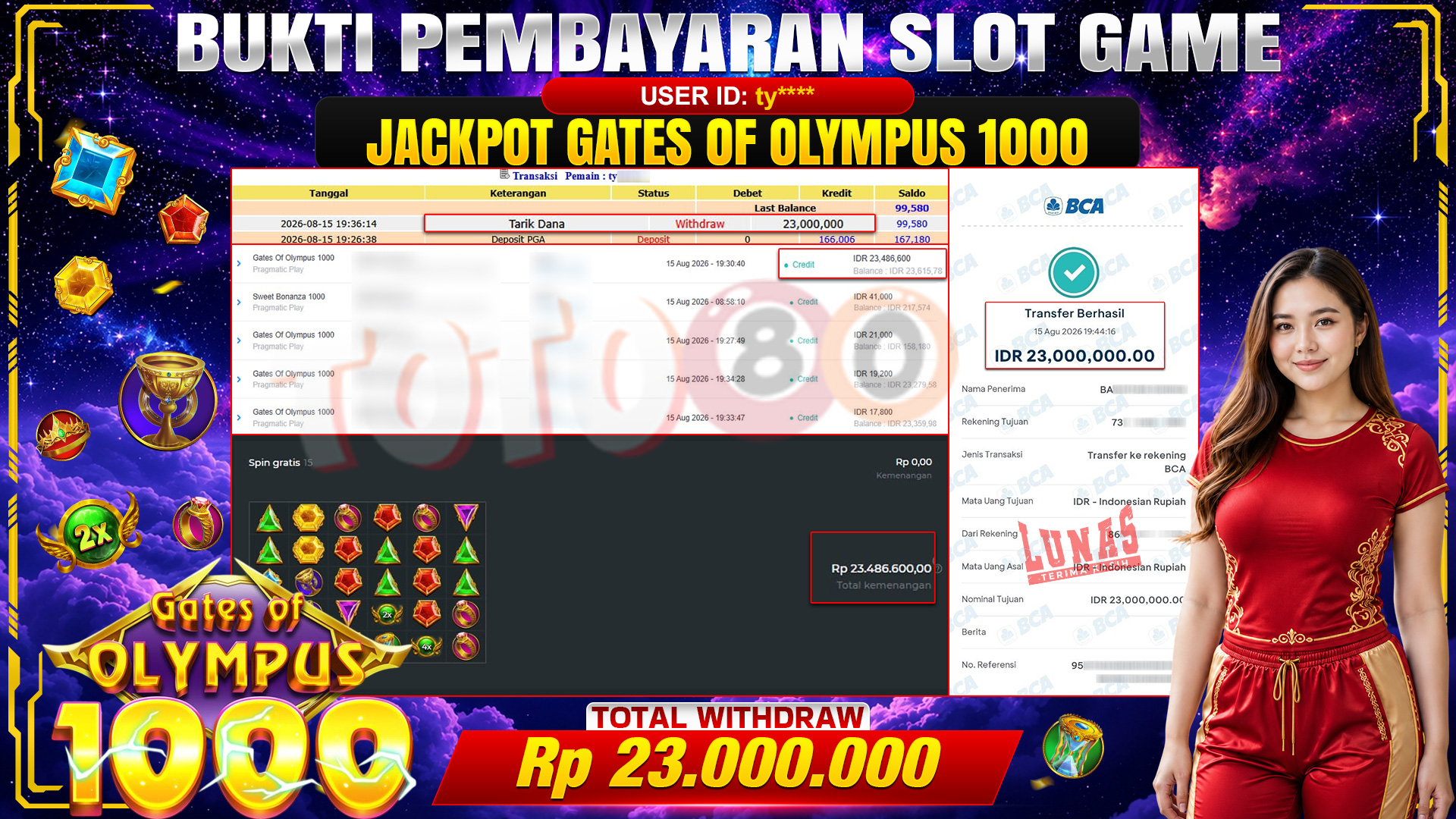 💰🎉 TOTO80 – JACKPOT SLOT GATES OF OLYMPUS 1000 RP. 23,000,000,-  TELAH DIBAYARKAN!💰🎉