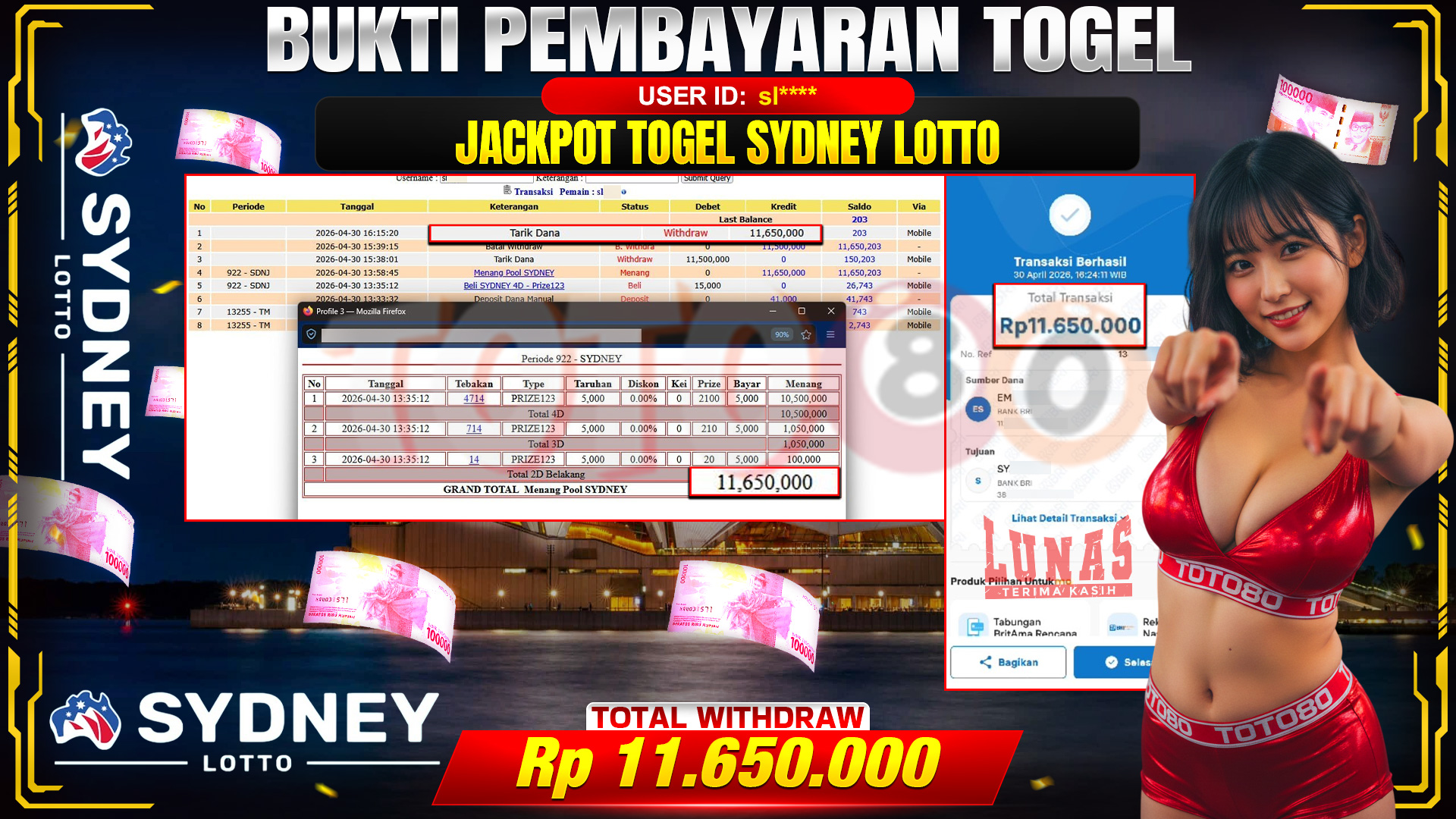 💰🎉 TOTO80 – JACKPOT TOGEL SYDNEY LOTTO RP. 11,650,000,- TELAH DIBAYARKAN! 💰🎉