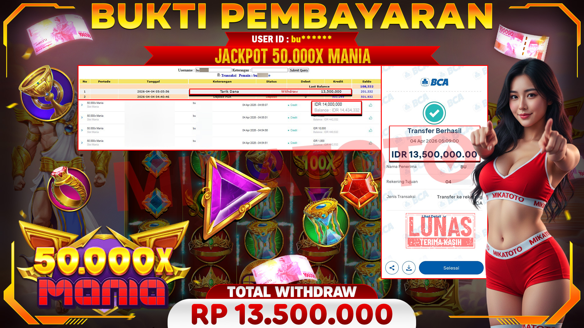 🏆 SELAMAT KEPADA PEMENANG JACKPOT DI 50.000x Mania  - Slot Mania 13,500,000🏆