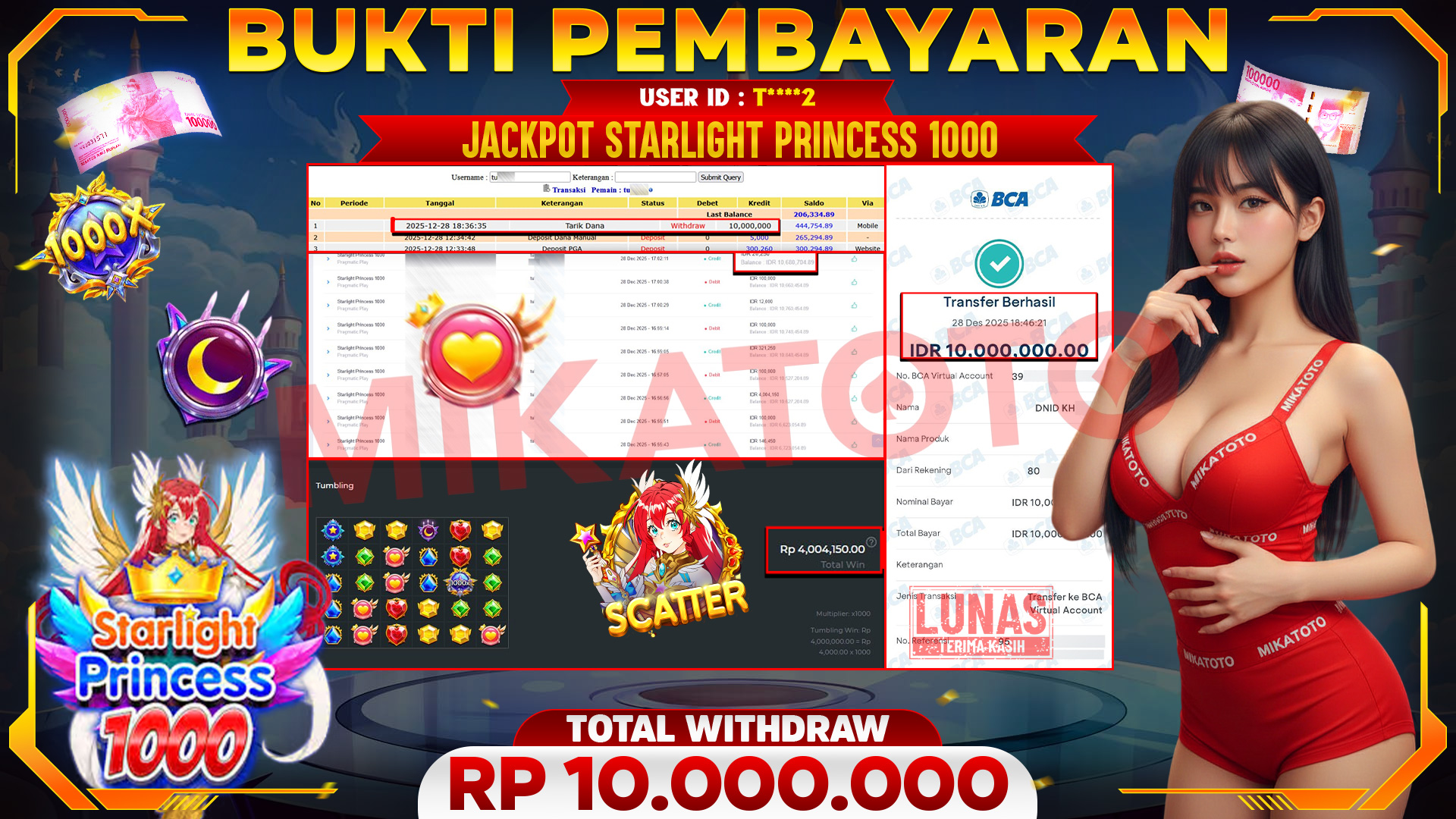 🏆 SELAMAT KEPADA PEMENANG JACKPOT DI Starlight Princess 1000 - Pragmatic Play 10,000,000 🏆