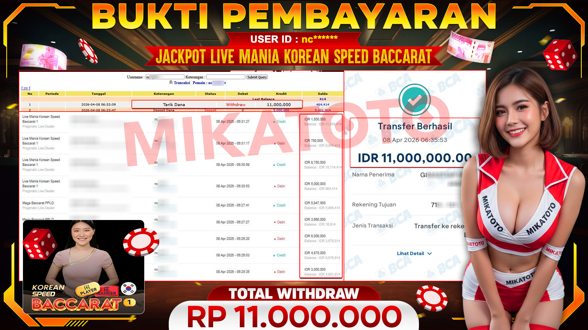 🏆 SELAMAT KEPADA PEMENANG JACKPOT DI Live Mania Korean Speed Baccarat 1 - Pragmatic Live Dealer 11,000,000🏆