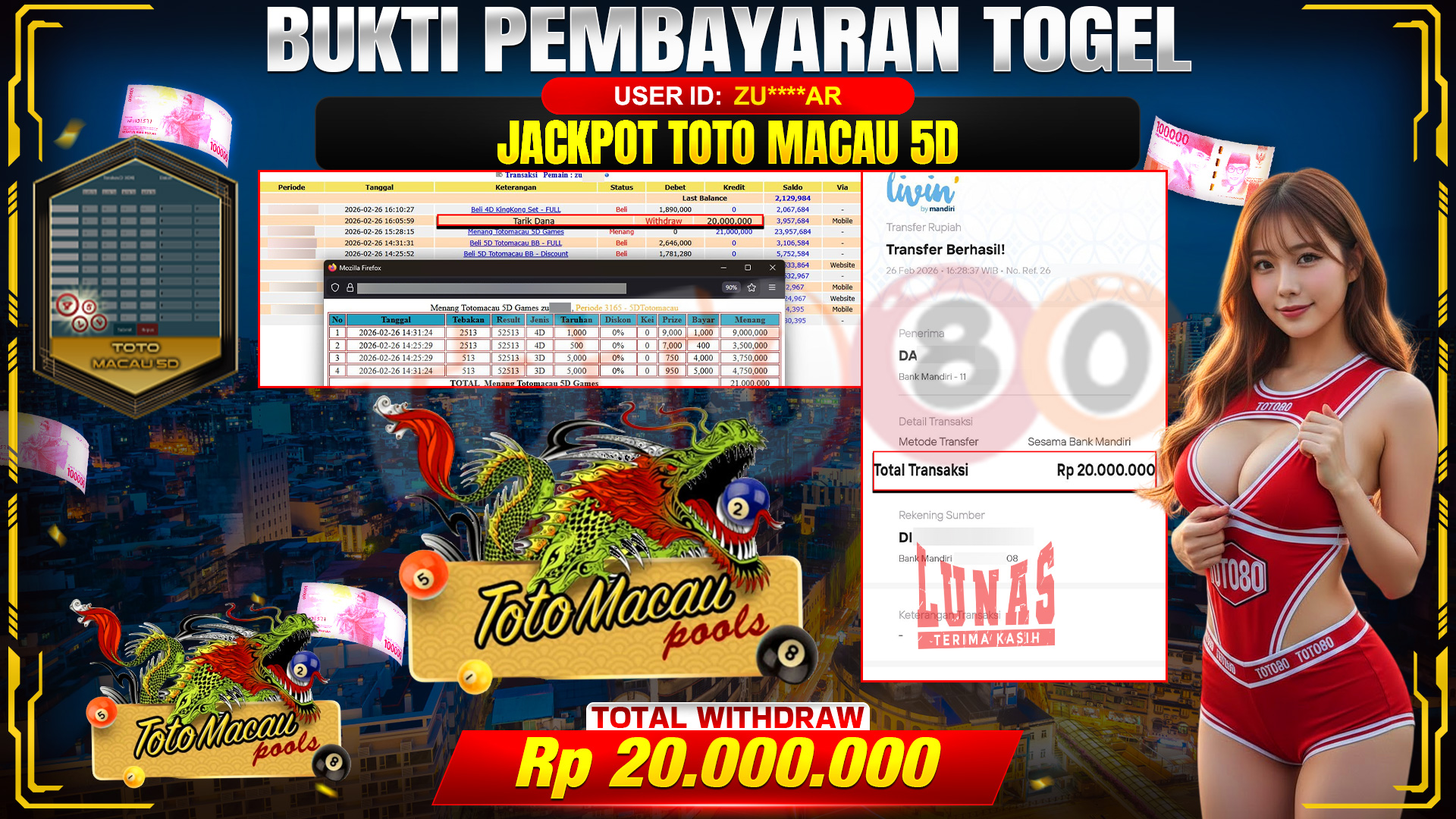🎉 TOTO80 – JACKPOT TOTOMACAU 5D . 20,000,000,- TELAH DIBAYARKAN! 🎉