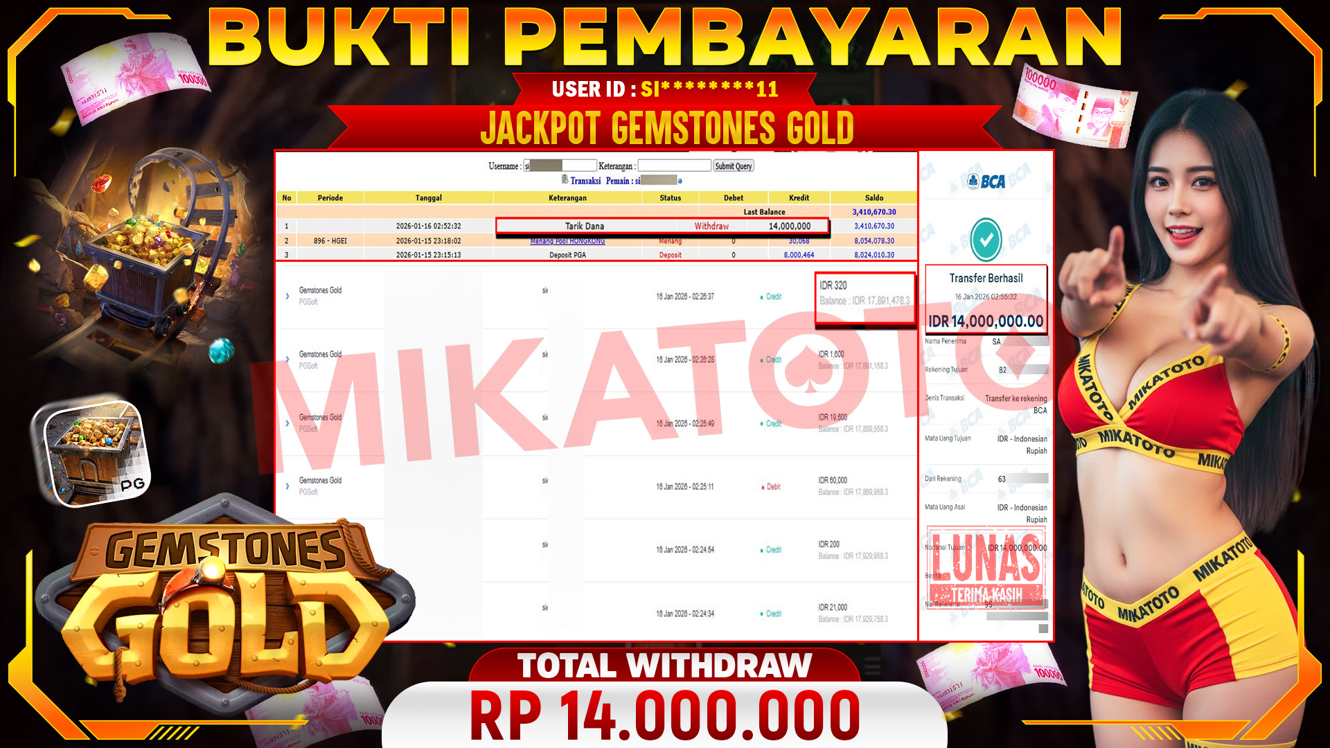 🏆 SELAMAT KEPADA PEMENANG JACKPOT DI Gemstones Gold - PGSoft 14,000,000🏆
