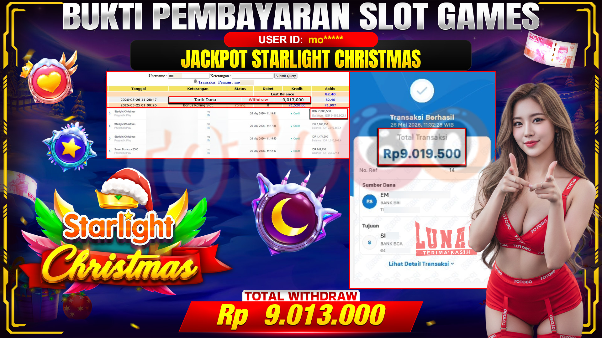 💰🎉 TOTO80 – JACKPOT SLOT STARLIGHT CHRISTMAS  RP. 9,013,000,-  TELAH DIBAYARKAN! 💰🎉