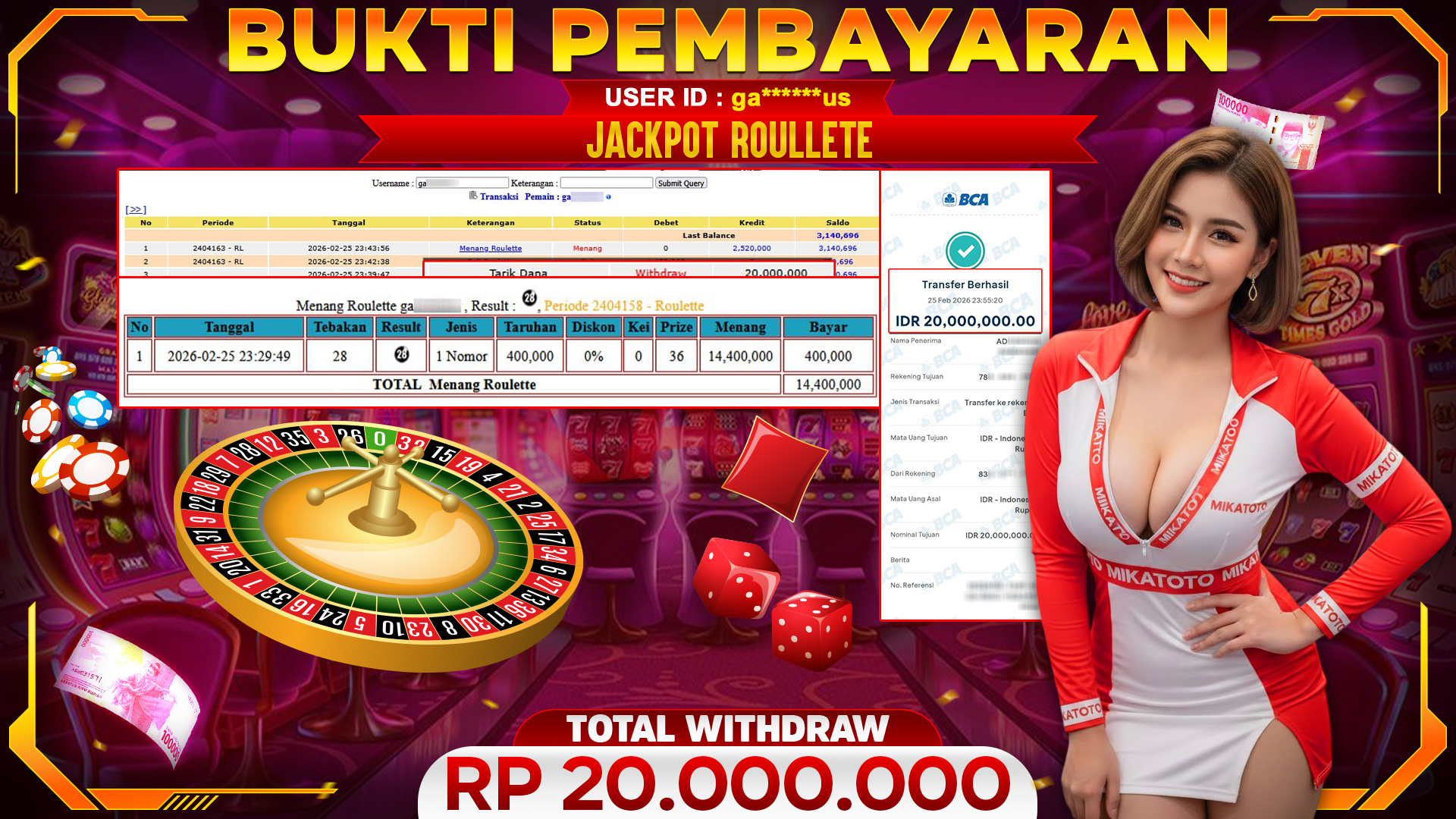 🏆 SELAMAT KEPADA PEMENANG JACKPOT DI Roulette - Live Game 20,000.000🏆