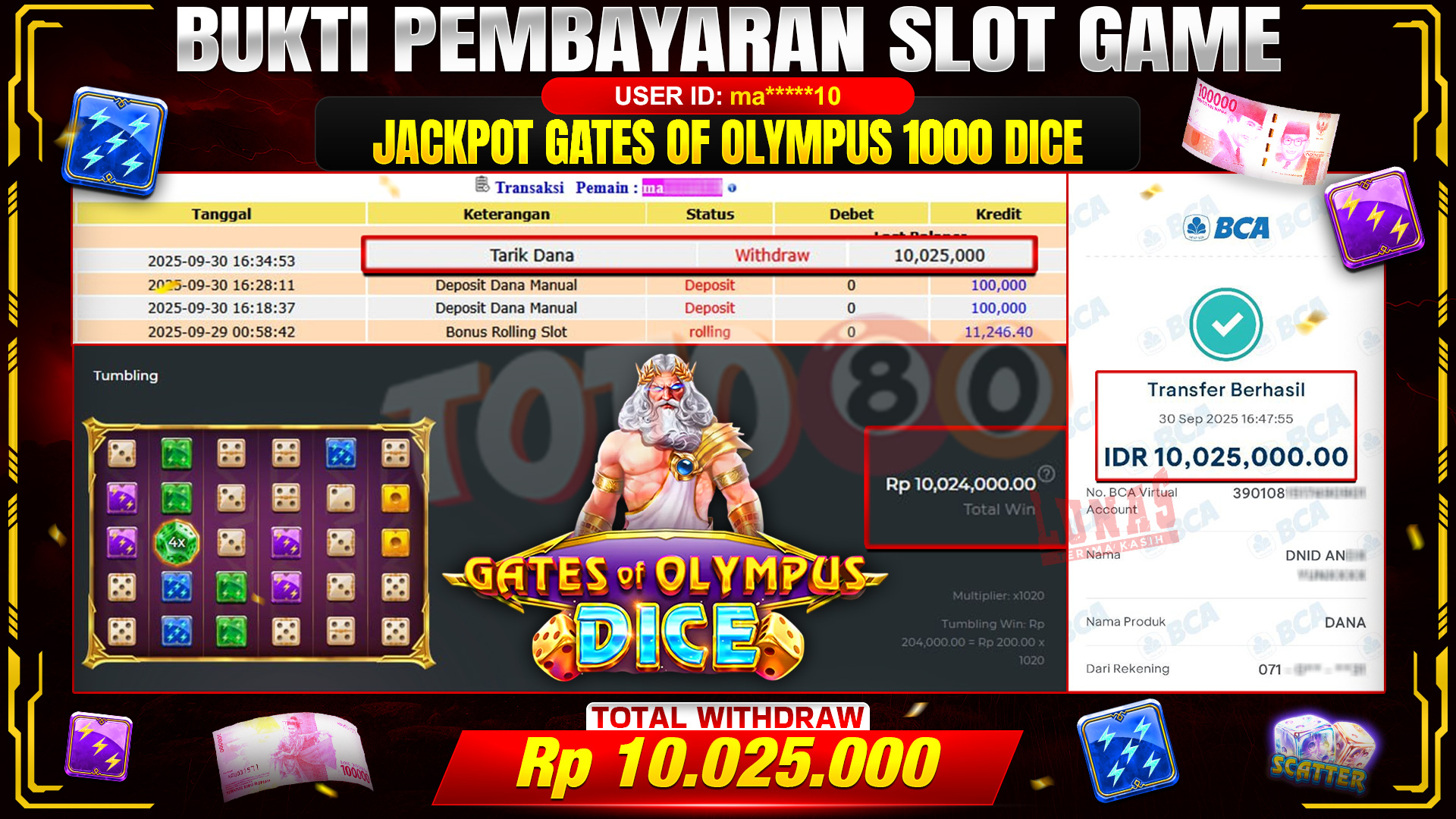 🎉 TOTO80 – JACKPOT SLOT GATES OF OLYMPUS 1000 DICE RP.10,025,000,- TELAH DIBAYARKAN! 🎉