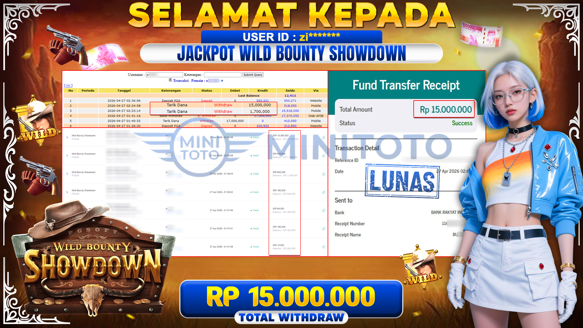 BUKTI JACPOT Wild Bounty Showdown - PGSoft