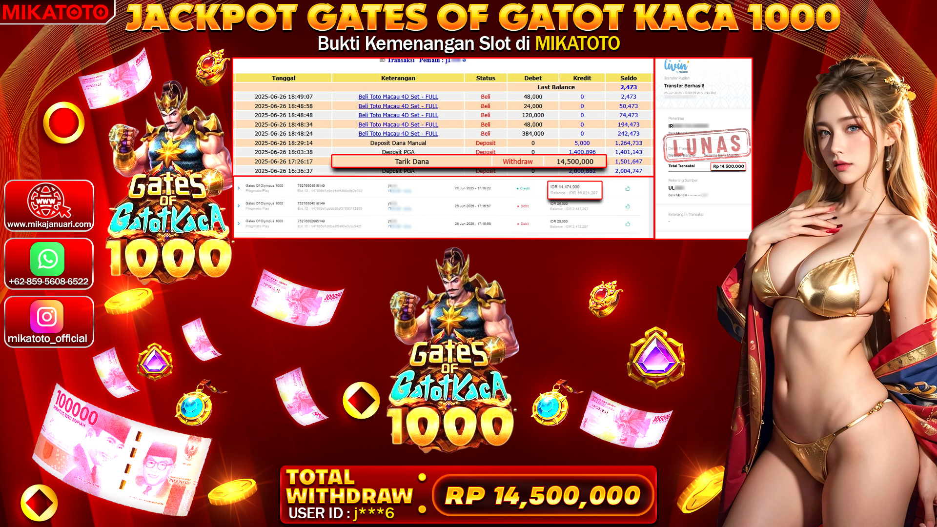 🏆 SELAMAT KEPADA PEMENANG JACKPOT DI Gates Of Gatot Kaca 1000 14,500,000 🏆