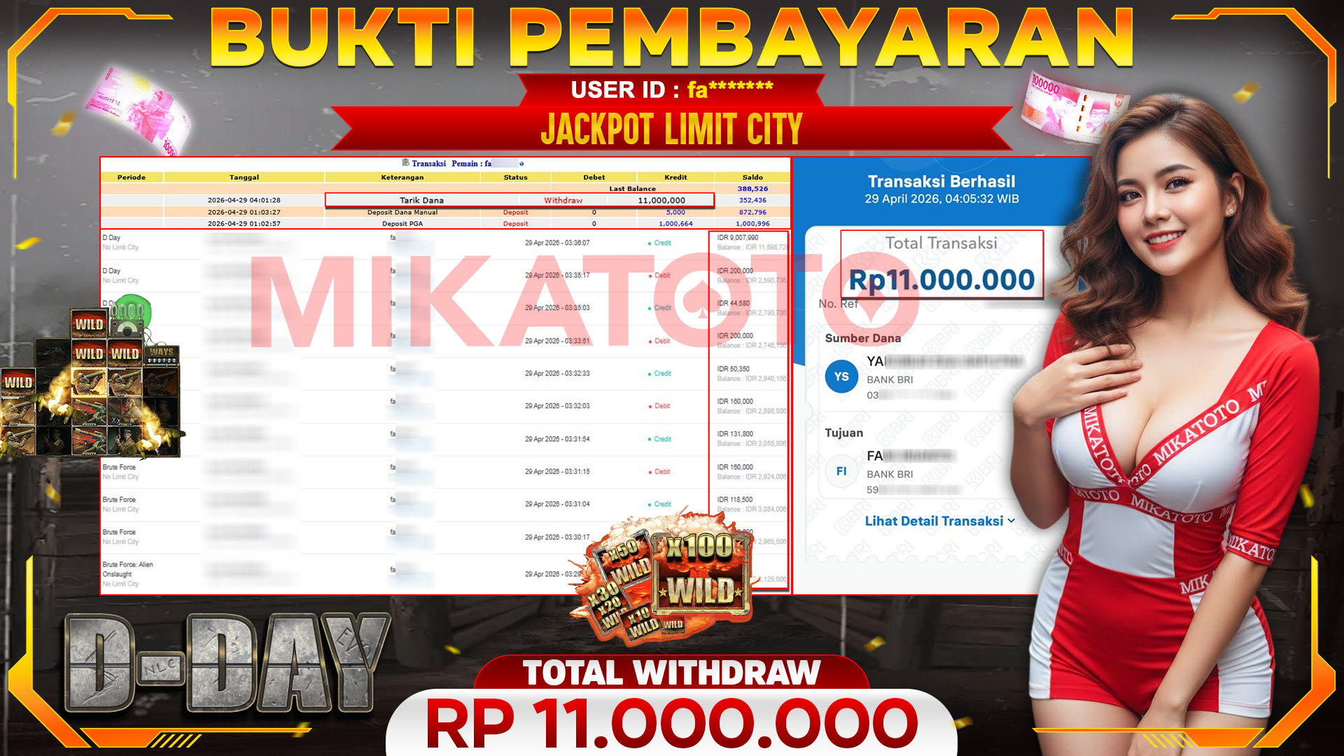 🏆 SELAMAT KEPADA PEMENANG JACKPOT DI D Day - No Limit City 11,000,000🏆