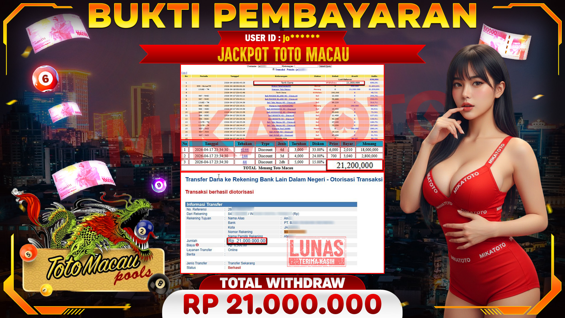 🏆 SELAMAT KEPADA PEMENANG JACKPOT DI Menang Toto Macau - TOGEL 21,000,000🏆