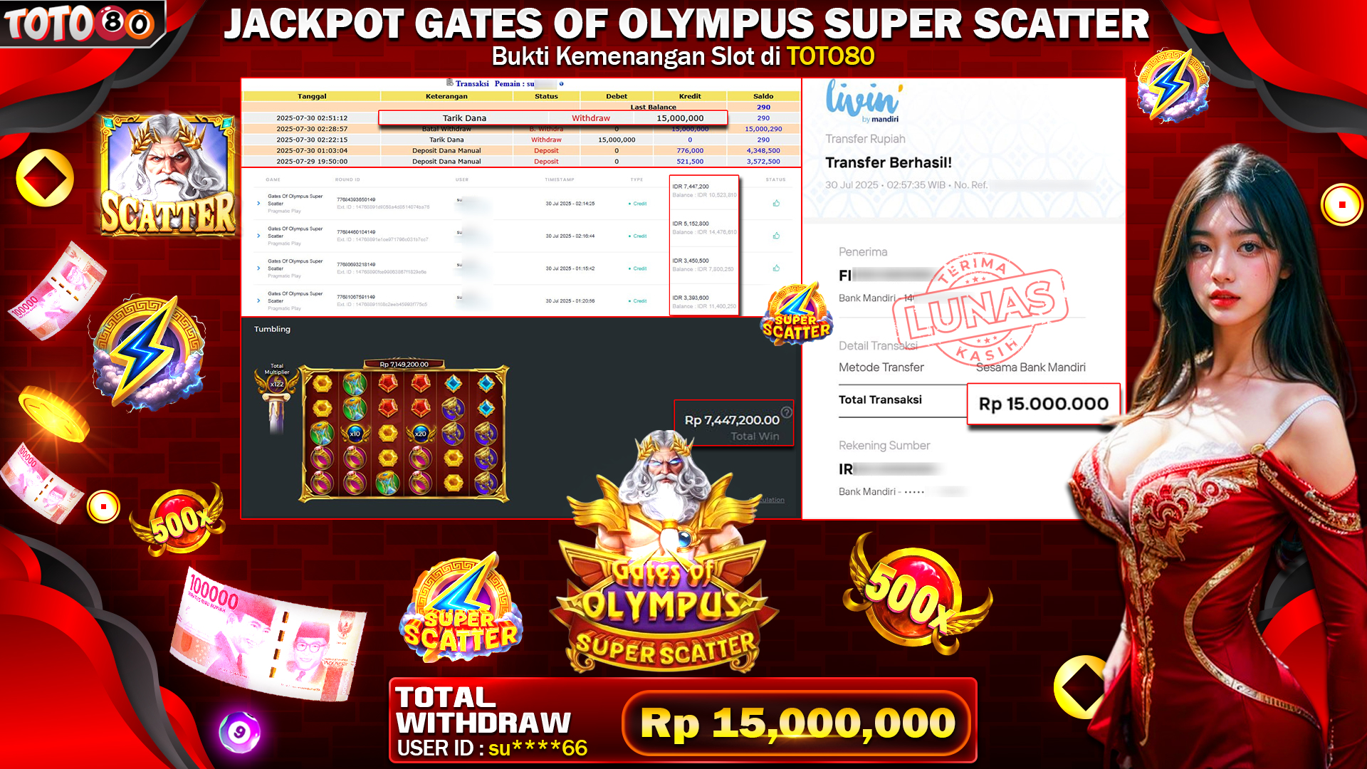🎉 TOTO80 – JACKPOT SLOT GATES OF OLYMPUS SUPER SCATTER RP.15,000,000,- TELAH DIBAYARKAN! 🎉