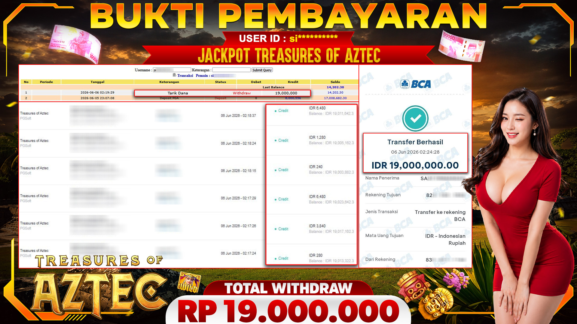 🏆 SELAMAT KEPADA PEMENANG JACKPOT DI Treasures of Aztec - PGSoft 19,000,000🏆