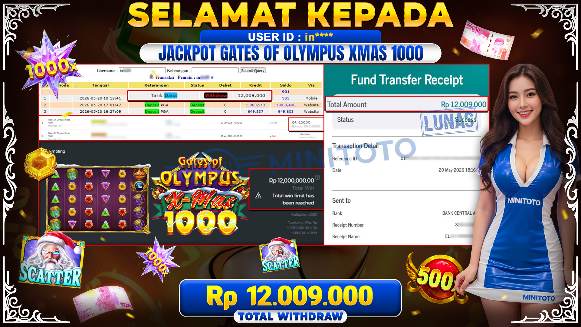 BUKTI JACPOT Gates Of Olympus Xmas 1000 - Pragmatic Play