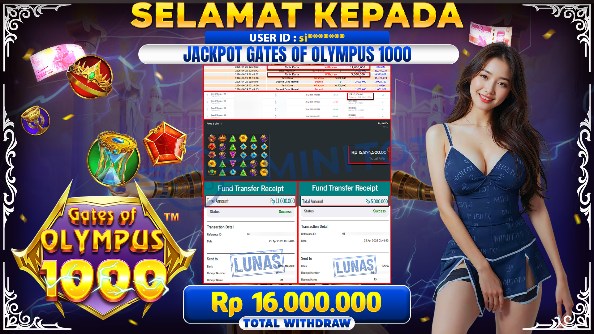 BUKTI JACPOT Gates Of Olympus 1000 - Pragmatic Play