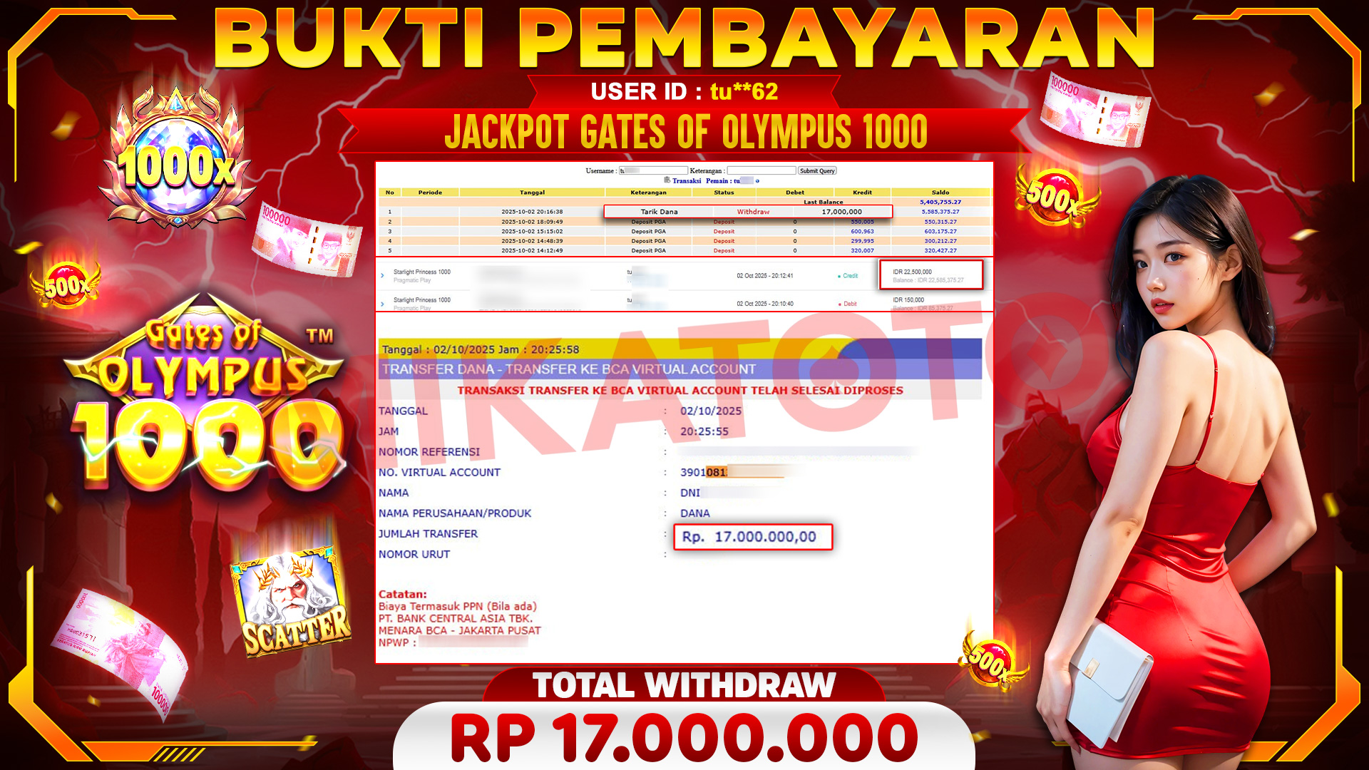 🏆 SELAMAT KEPADA PEMENANG JACKPOT DI Gates Of Olympus 1000 - Pragmatic Play 17,000,000🏆