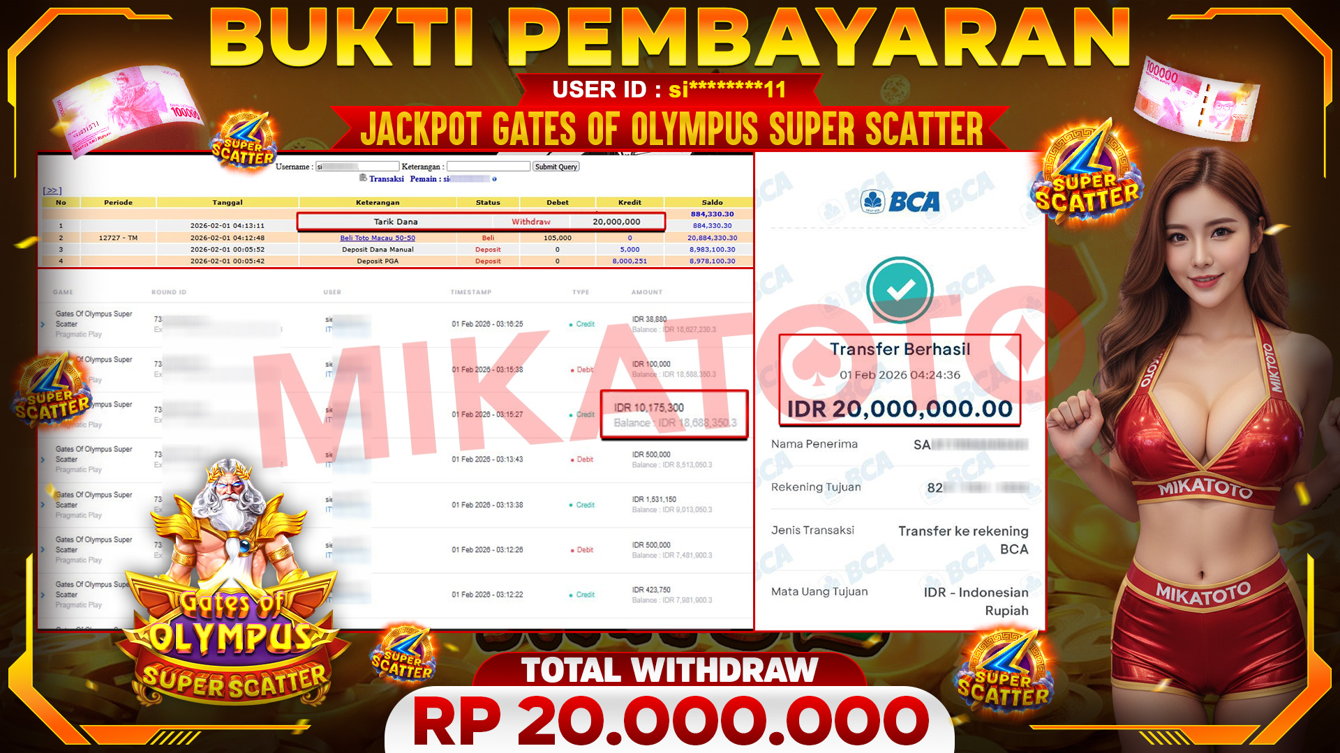 🏆 SELAMAT KEPADA PEMENANG JACKPOT DI Gates Of Olympus Super Scatter - Pragmatic 20,000,000🏆