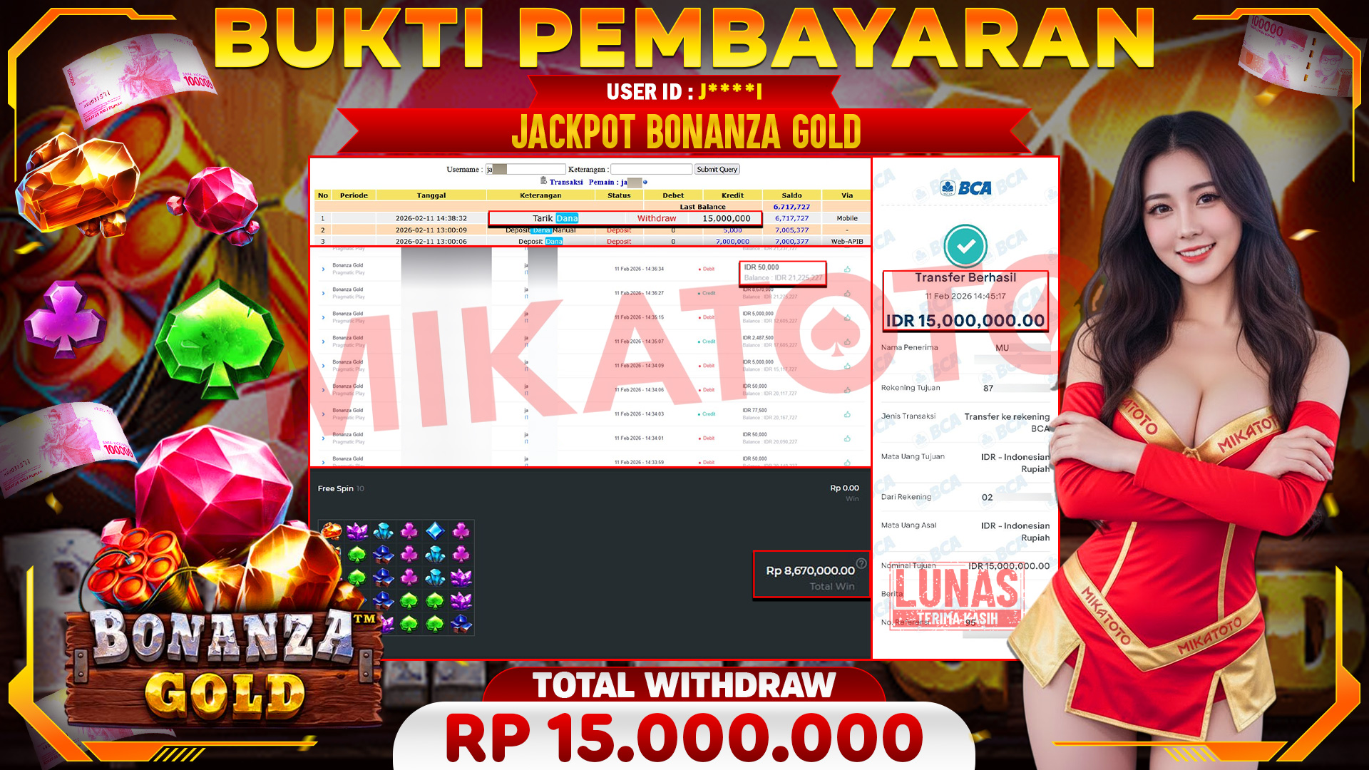🏆 SELAMAT KEPADA PEMENANG JACKPOT DI Bonanza Gold - Pragmatic Play 15,000,000🏆