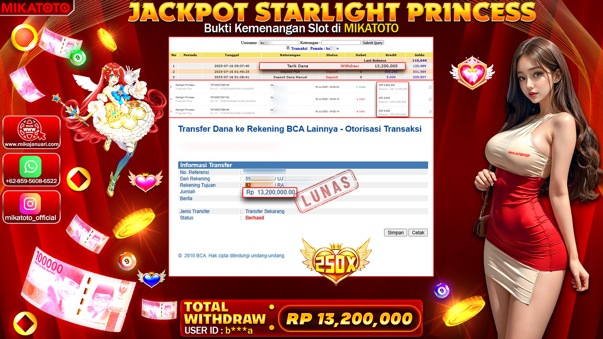 🏆 SELAMAT KEPADA PEMENANG JACKPOT DI  Starlight Princess 13,200,000🏆