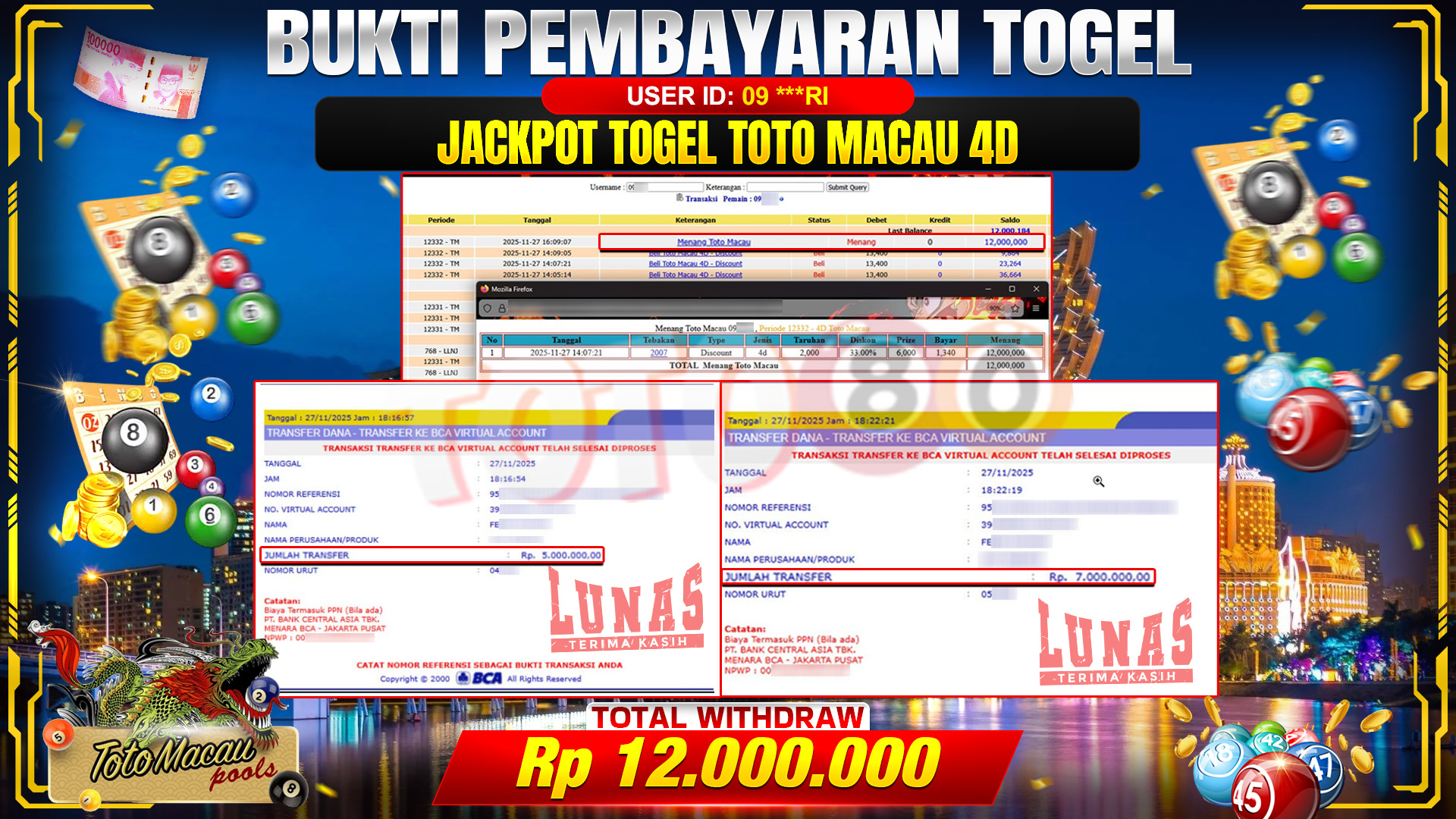 🎉 TOTO80 – JACKPOT TOGEL TOTO MACAU 4D RP. 12,000,000,- TELAH DIBAYARKAN! 🎉