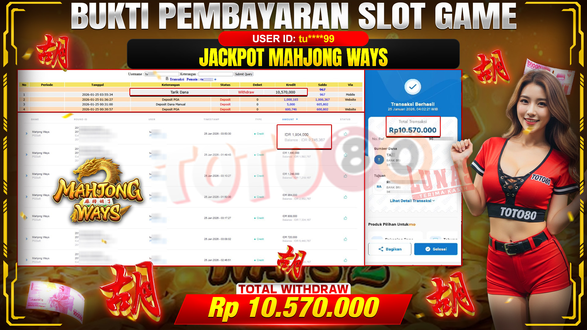 🎉 TOTO80 – JACKPOT SLOT MAHJONG WAYS RP. 10,570,000,- TELAH DIBAYARKAN! 🎉