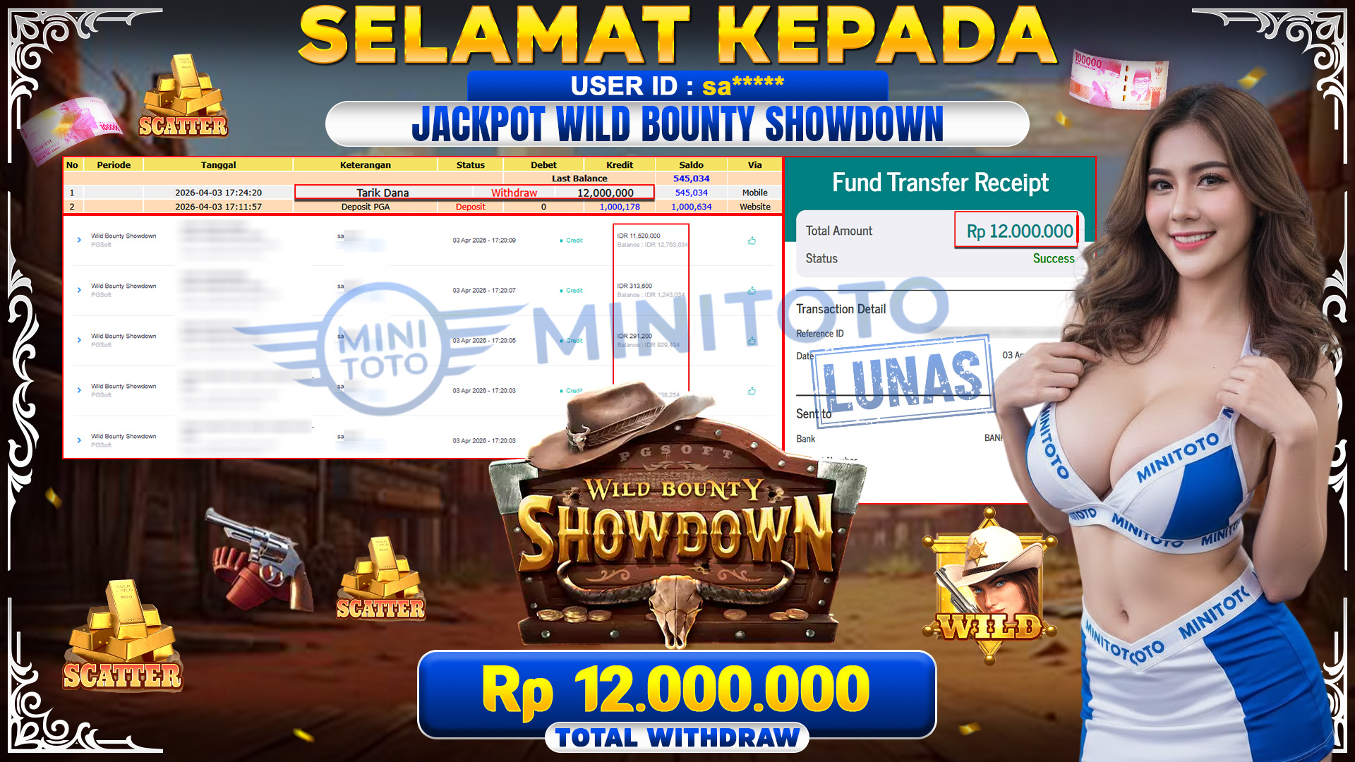 BUKTI JACPOT Wild Bounty Showdown - PG SOFT