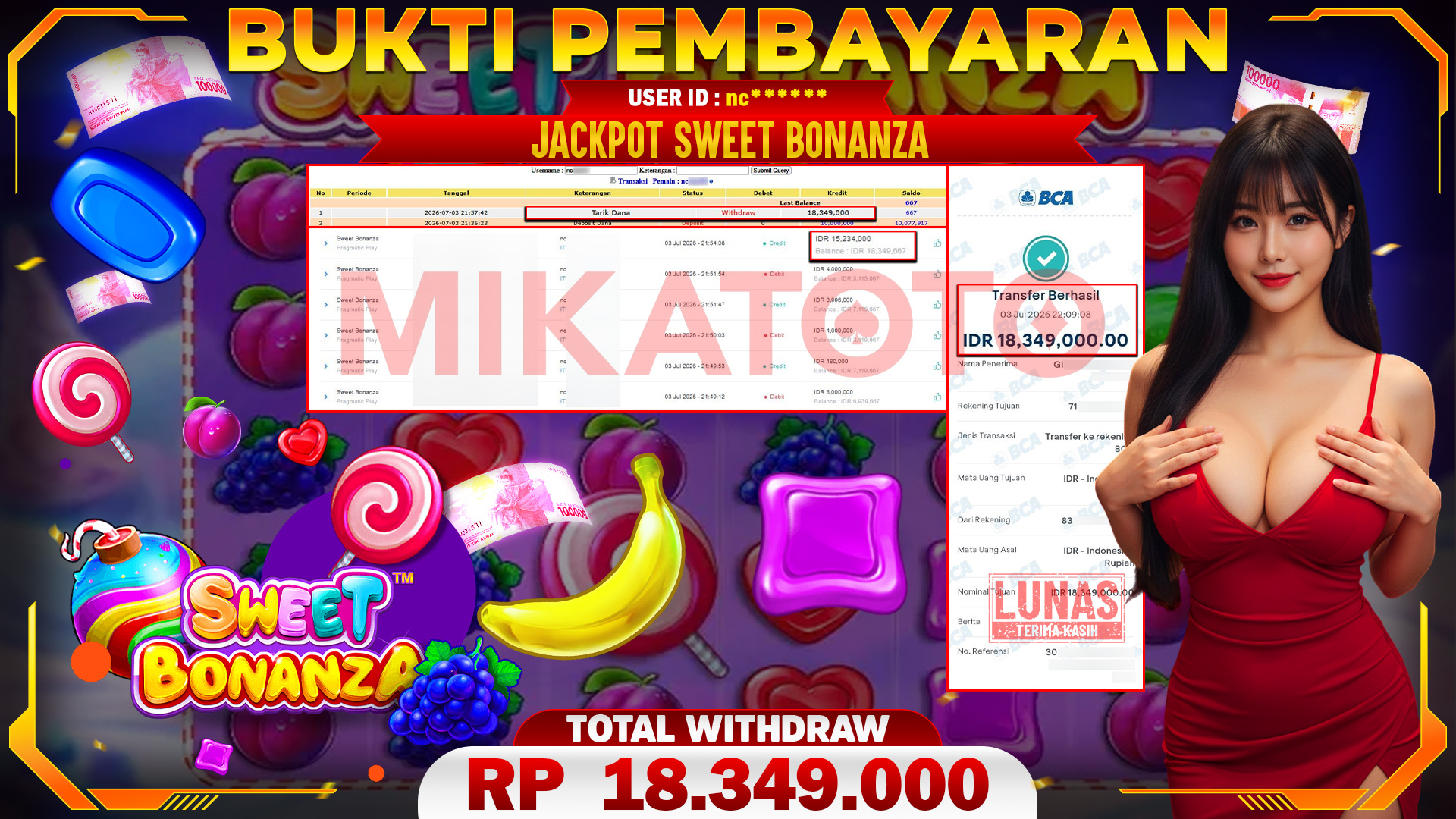 🏆 SELAMAT KEPADA PEMENANG JACKPOT DI Sweet Bonanza - Pragmatic Play 18,349,000🏆