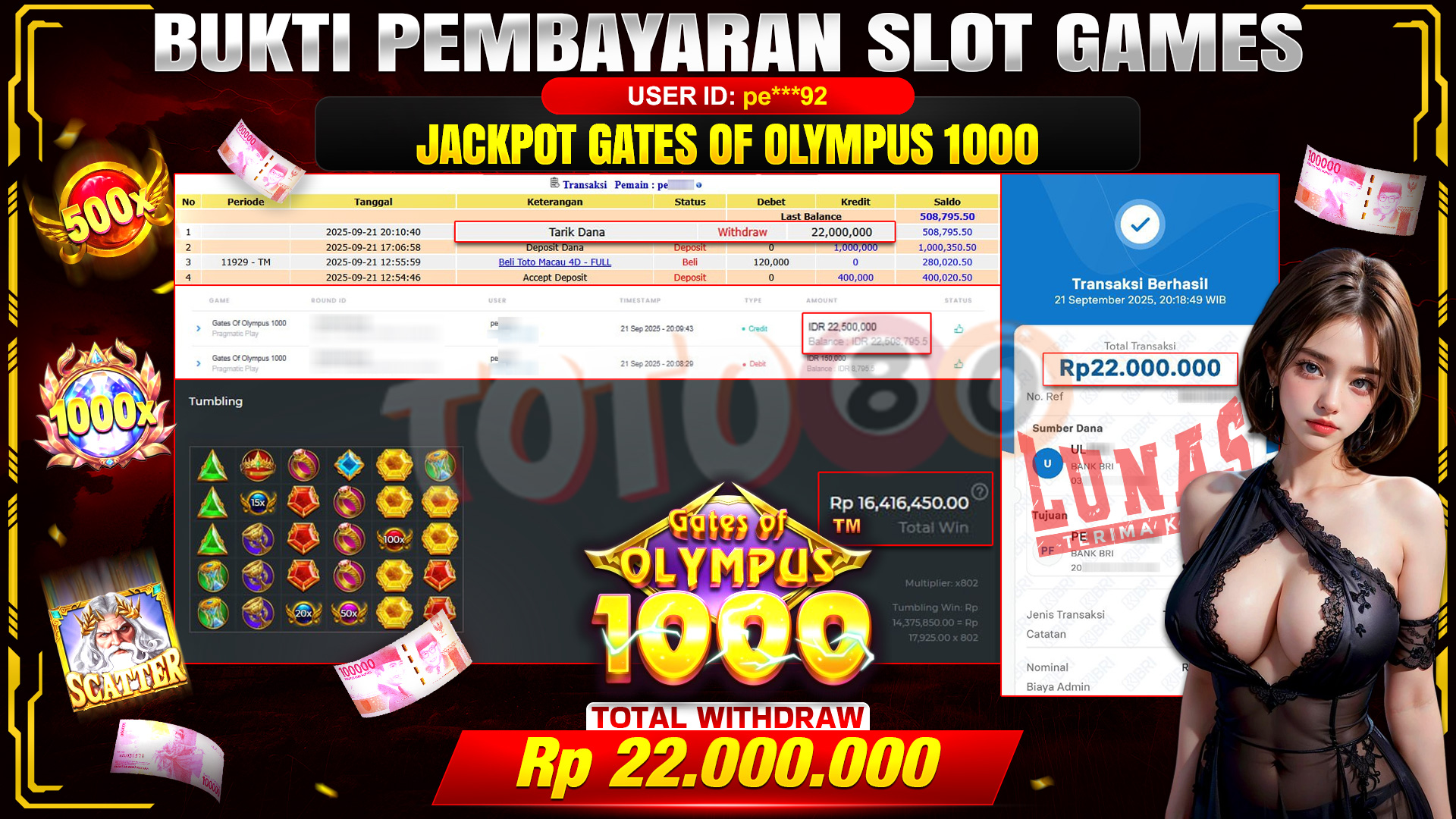 🎉 TOTO80 – JACKPOT SLOT GATES OF OLYMPUS 1000 RP.22,000,000,- TELAH DIBAYARKAN! 🎉