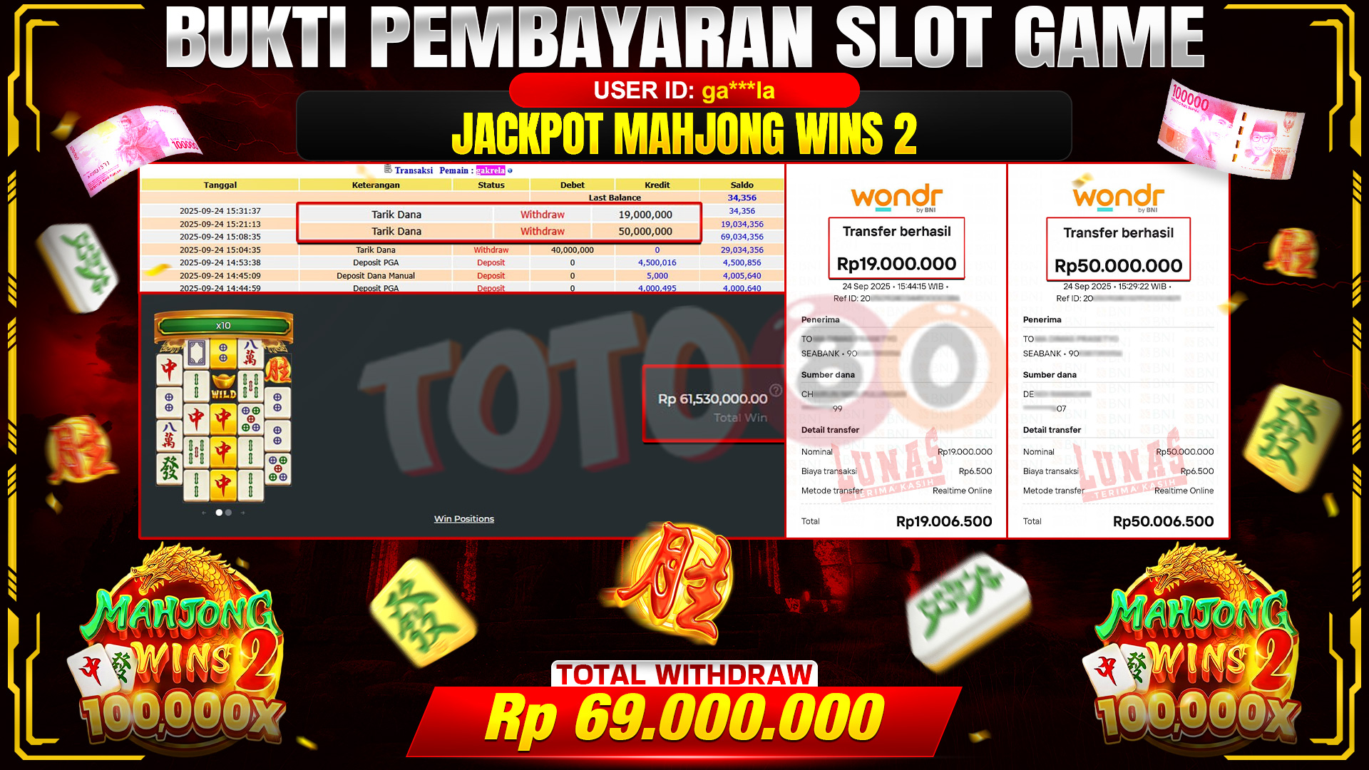 🎉 TOTO80 – JACKPOT SLOT MAHJONG WINS 2 RP.69,000,000,- TELAH DIBAYARKAN! 🎉