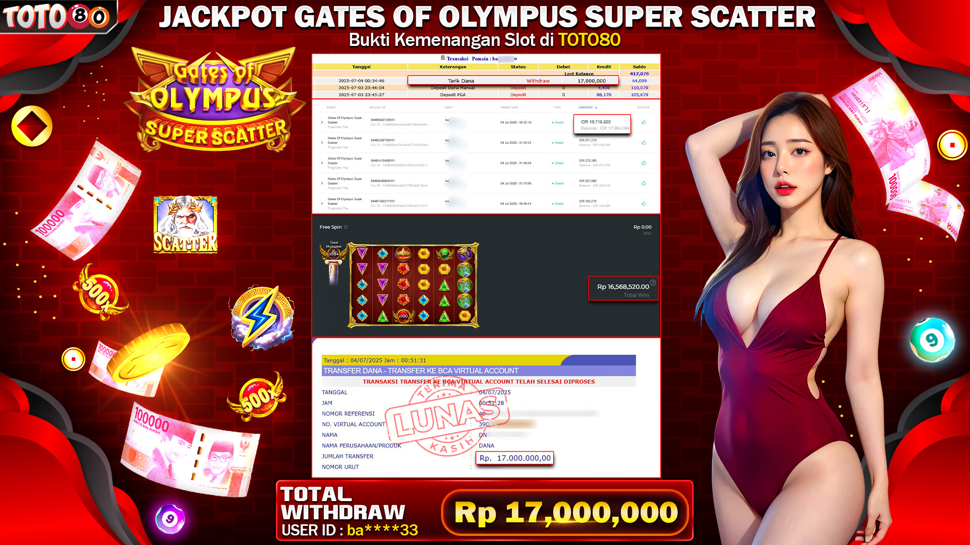 🎉 TOTO80 – JACKPOT SLOT GATES OF OLYMPUS SUPER SCATTER RP.17,000,000,- TELAH DIBAYARKAN!🎉