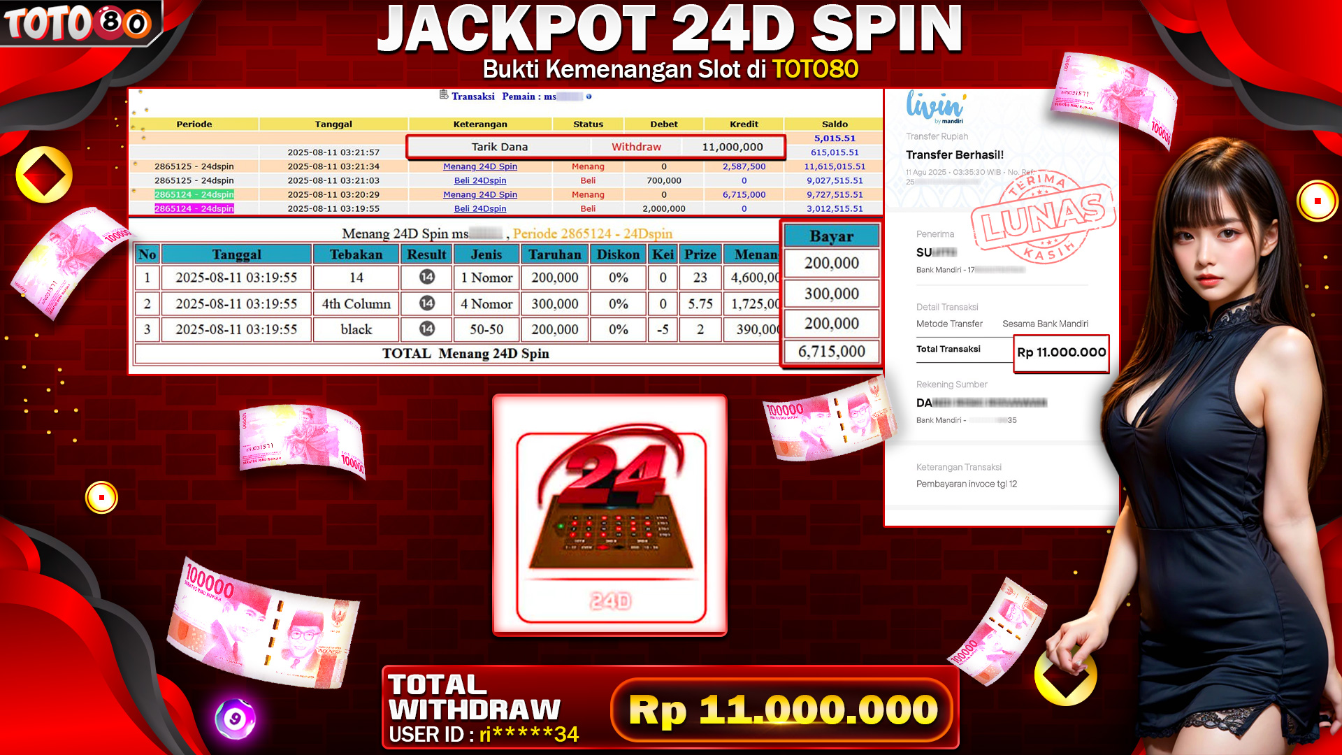 🎉 TOTO80 – JACKPOT GAME 24D SPIN RP.11,000,000,- TELAH DIBAYARKAN! 🎉