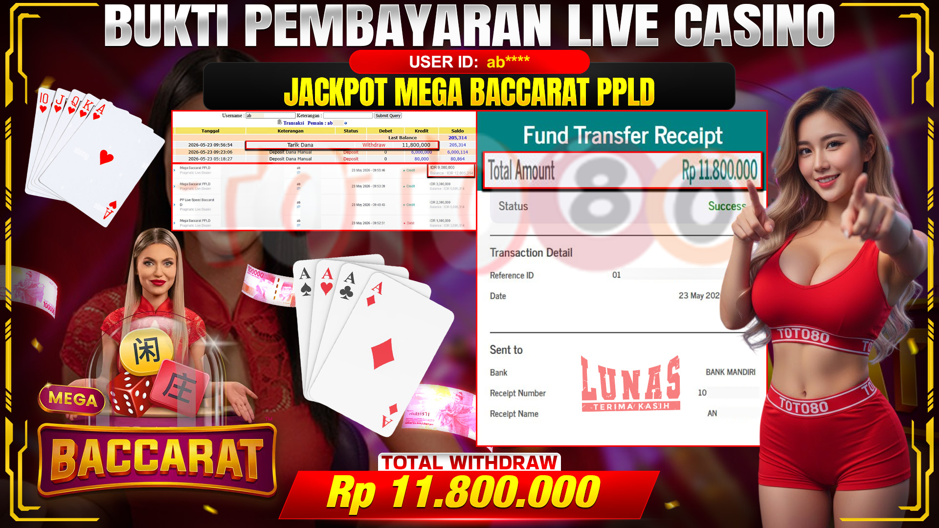 💰🎉 TOTO80 – JACKPOT MEGA BACCARAT PPLD RP.  11,800,000,-  TELAH DIBAYARKAN!🎉💰